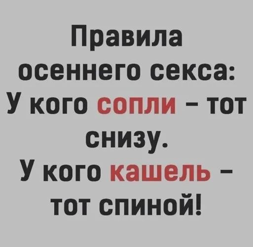 Правила осеннего секса У кого сопли тот снизу У кого кашель тот спиной