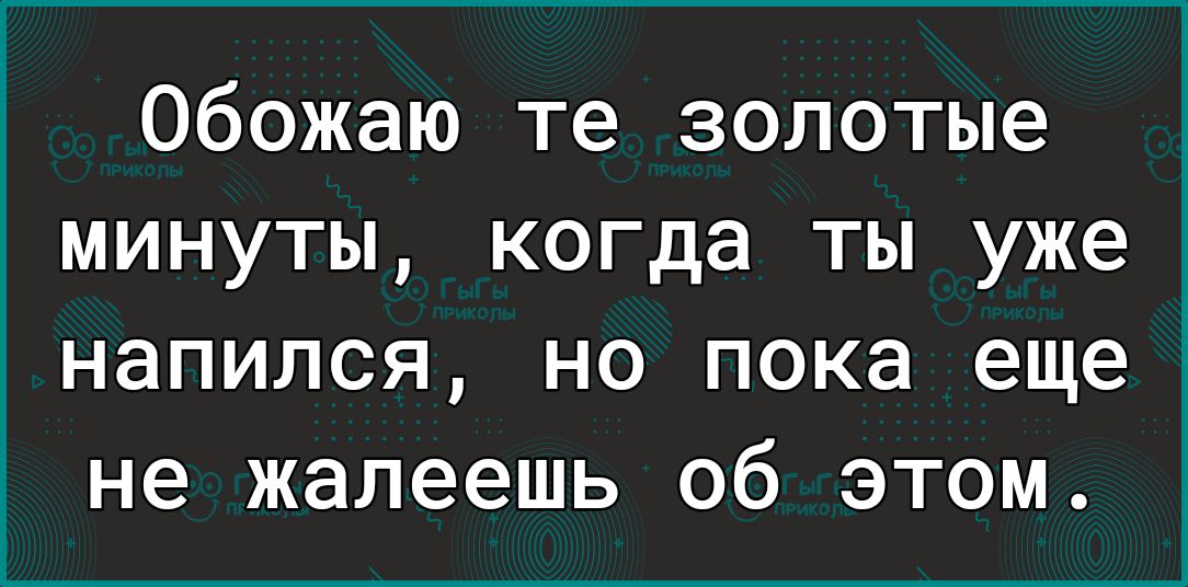 Обожаю те золотые минуты когда ты уже напился но пока еще не жалеешь об этом