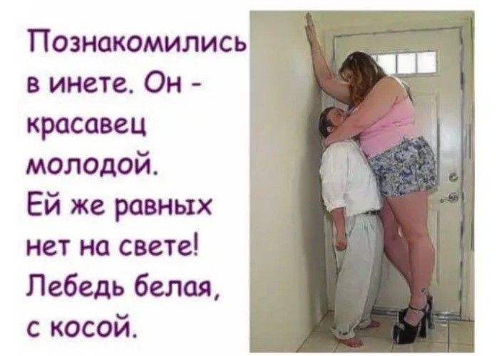 Познакомились в инете Он красивец молодой Ей же равных нет на свете Лебедь белая с косой