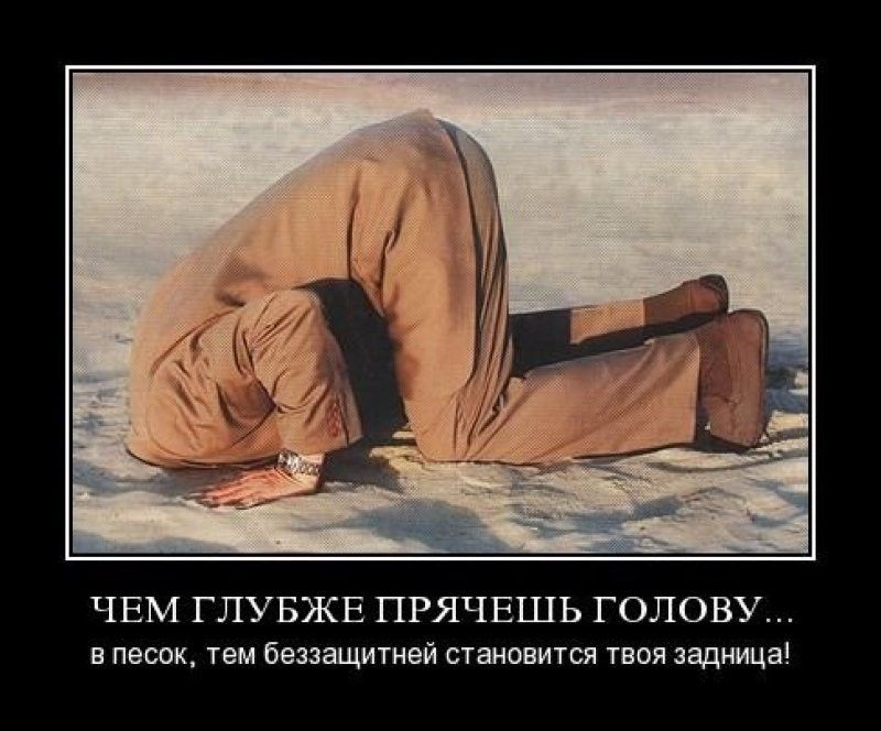 ЧЕМ ГЛУБЖЕ ПРЯЧЕШЬ ГОЛОВУ в песок тем беззащитней становится твоя задницы