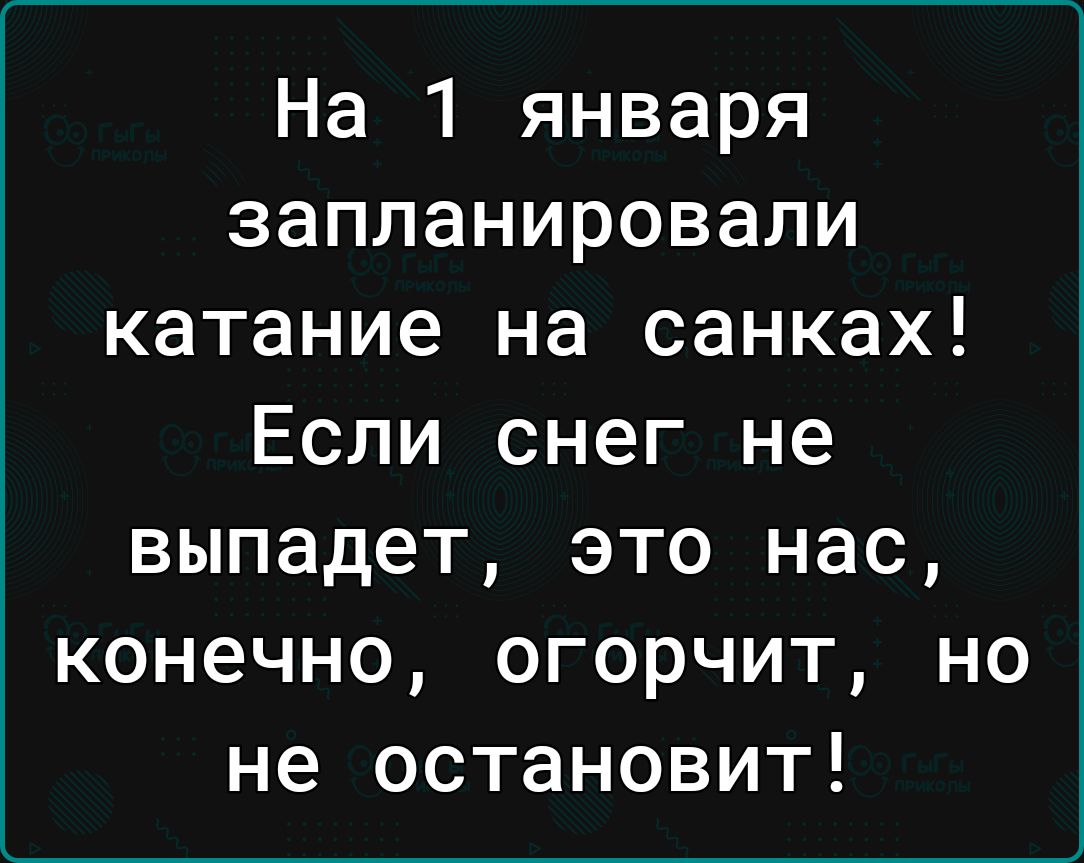 На 1 января запланировали катание на санках Если снег не выпадет это нас конечно огорчит но не остановит