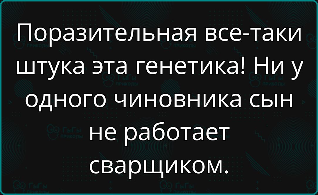 Поразительная все таки штука эта генетика Ни у одного чиновника сын не работает сварщиком