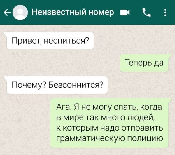 еизвестный номер Привет неспиться Теперь да Почему Безсоннится Ага Я не могу спать когда в мире так много людей к которым надо отправить грамматическую полицию