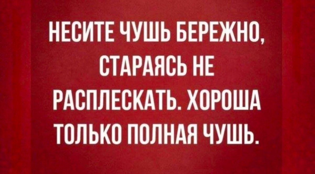 НЕСИТЕ ЧУШЬ БЕРЕЖНО СТАРАЯСЬ НЕ РАСПЛЕСКАТЬ ХОРОША ТОЛЬКО ПОЛНАЯ ЧУШЬ