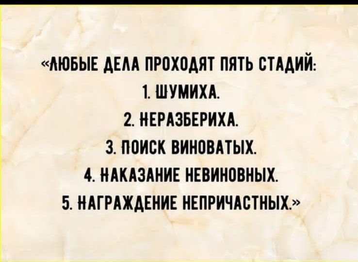 АЮБЫЕ АЕАА ПРОХОДЯТ ПЯТЬ СТААНЙ 1 ШУМНХА 2 НЕРАЗБЕРНХА 3 поиск ВННПВАТЫХ 4 НАКАЗАНИЕ НЕВННПВНЫХ 5 НАГРАЖДЕНИЕ НЕПРИЧАСТНЫХ