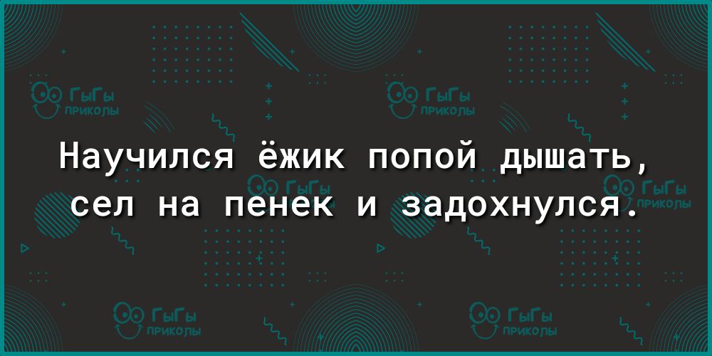 Научился ёжик попой дышать сел на пенек И ЗЭДОХНУЛСЯ