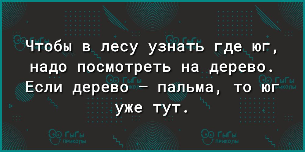 Чтобы в лесу узнать где юг надо посмотреть на дерево Если дерево пальма то юг уже тут