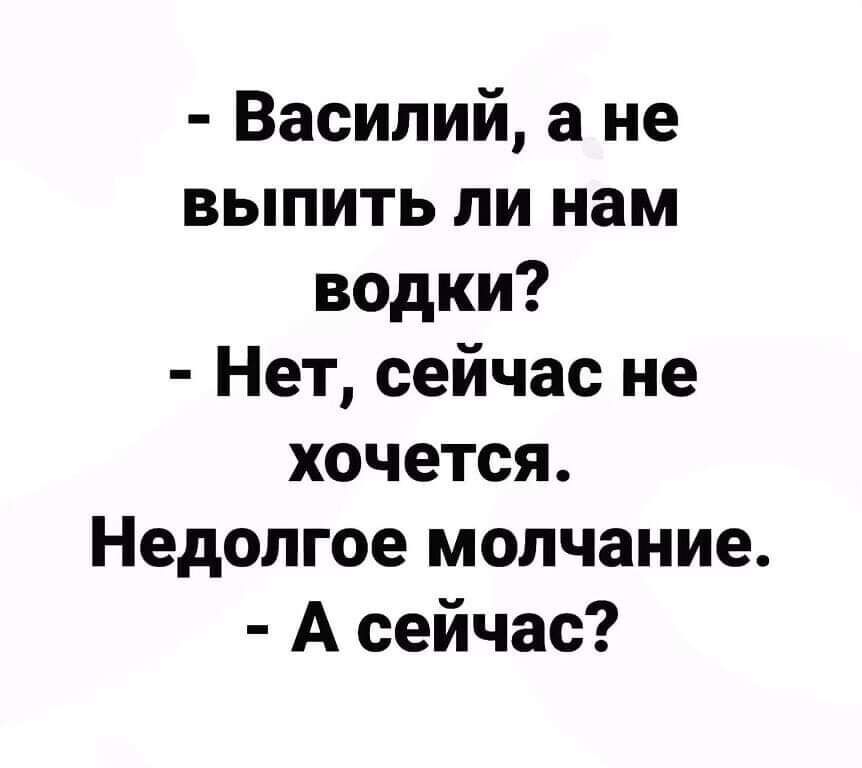 Василий а не выпить ли нам водки Нет сейчас не хочется Недолгое молчание А сейчас