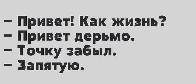 Привет Как жизнь Привет дерьмо Точку забыл Запятую