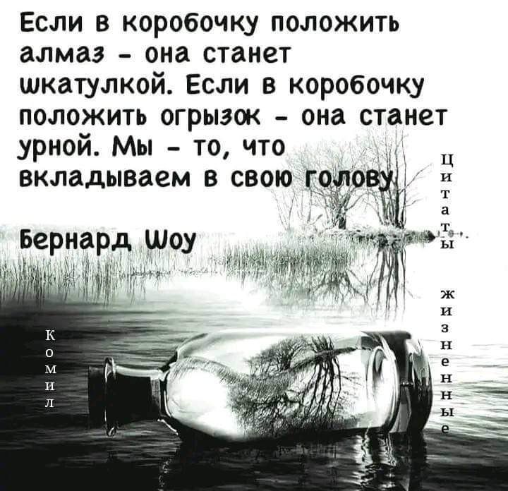 Если в коробочку положить алмаз она станет шкатулкой Если в коробочку положить огрызок она станет урной Мы то что вкладываем в свою г_ о ЧШНЕЦ 6 Бернард шоу Гь пч 71 Ф