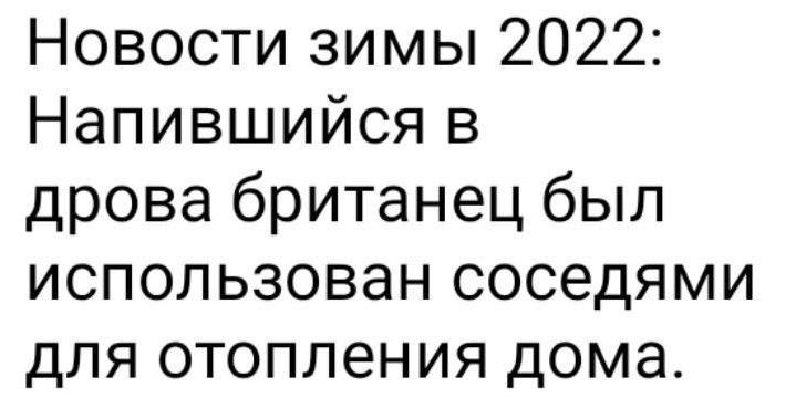 Новости зимы 2022 Напившийся в дрова британец был использован соседями для отопления дома