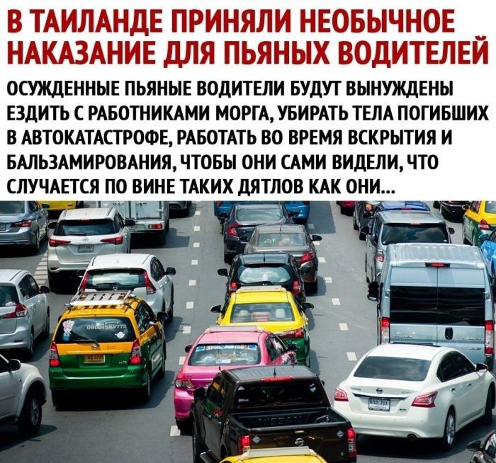 В ТАИЛАНДЕ ПРИНЯЛИ НЕОБЫЧНОЕ НАКАЗАНИЕ дЛЯ ПЬЯНЫХ ВОДИТЕЛЕЙ ОСУЖДЕННЫЕ ПЬЯНЫЕ ВОДИТЕЛИ БУДУТ ВЫНУЖДЕНЫ ЕЗДИТЬ С РАБОТНИКАМИ МОРГА УБИРАТЬ ТЕЛА ПОГИБШИХ В АВТОКАТАСГРОФЕ РАБОТАТЬ ВО ВРЕМЯ ПСКРЫТИЯ И БАЛЬЗАМИРОБАНИЯДТОБН ОНИ АМИ ВИдШИЧТ0 СЛУЧАПСЯ ПО ВИНЕ ТАКИХ дЯТЛОВ КАК ОНИ _ к