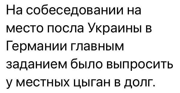 На собеседовании на место посла Украины в Германии главным заданием было выпросить у местных цыган в долг