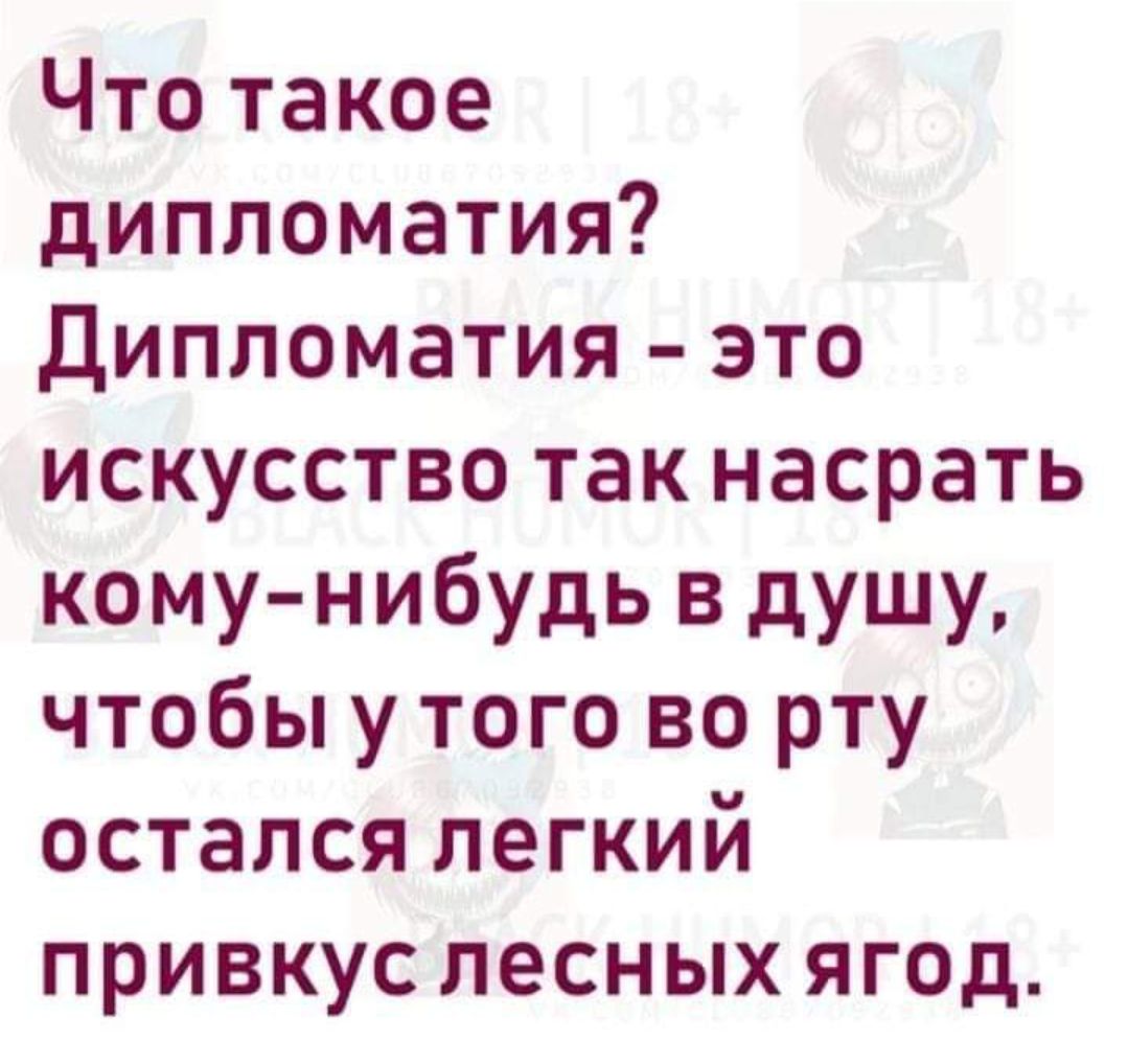Что такое дипломатия дипломатия это искусство так насрать кому нибудь в душу чтобы у того во рту остался легкий привкус лесных ягод