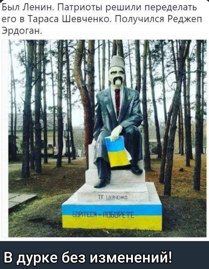 Был Ленин Патриоты решили переделать его в Тараса Шевченко Получился Реджеп Эрдоган В дурке без изменений