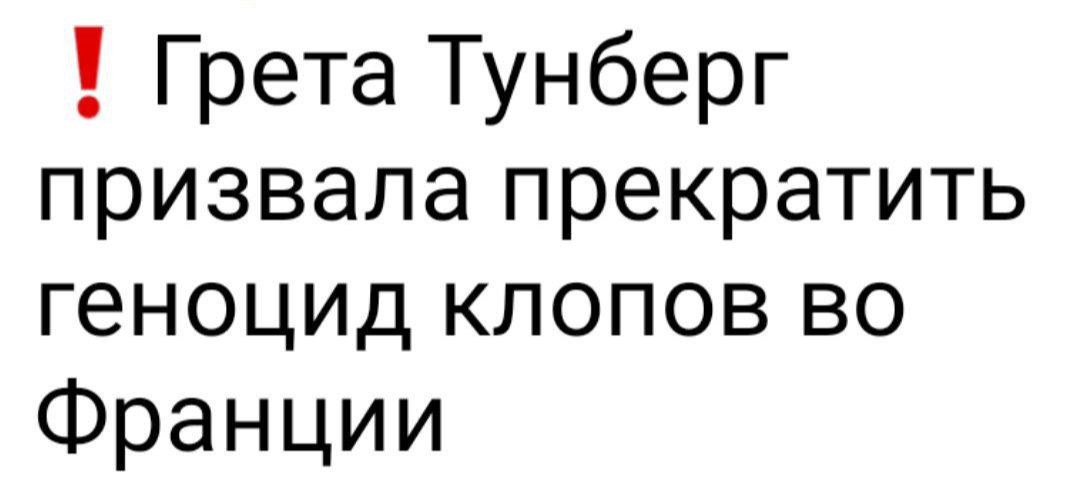 Грета Тунберг призвала прекратить геноцид клопов во Франции