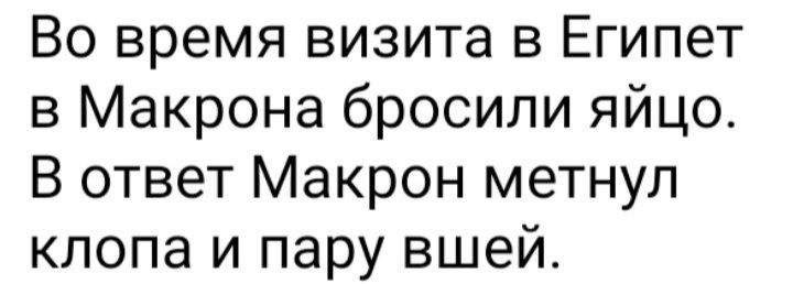 Во время визита в Египет в Макрона бросили яйцо В ответ Макрон метнул кпопа и пару вшей