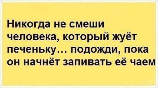 Никогда не смеши человека который жуёт печеньку подожди пока он начнёт запивать её чаем