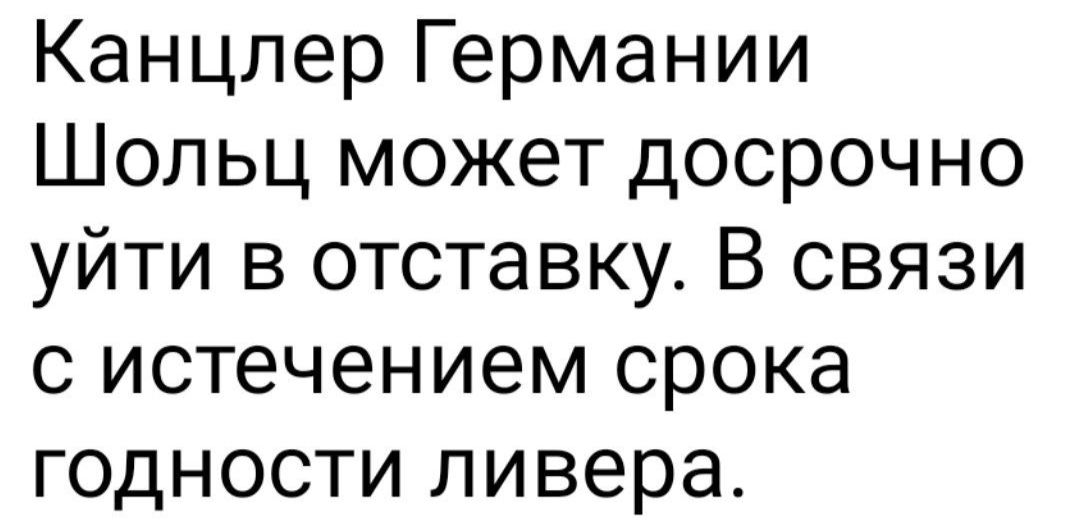 Канцлер Германии Шольц может досрочно уйти в отставку В связи с истечением срока годности ливера