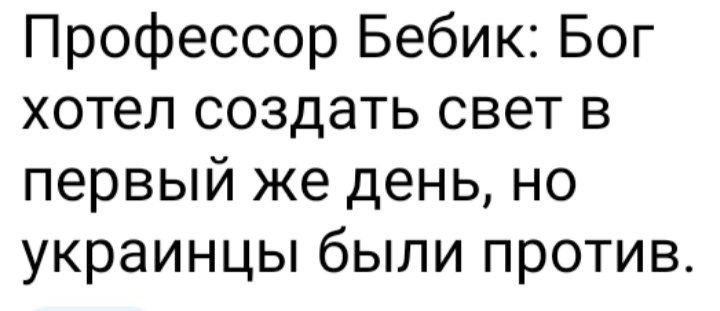 Профессор Бебик Бог хотел создать свет в первый же день но украинцы были против