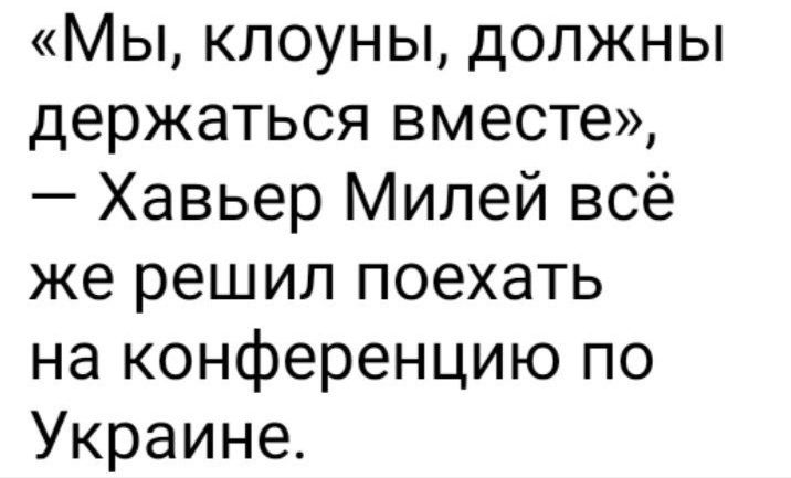 Мы клоуны должны держаться вместе Хавьер Милей всё же решил поехать на конференцию по Украине