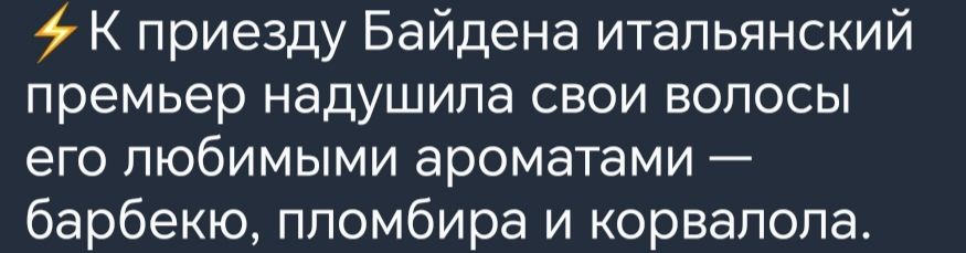 К приезду Байдена итальянский Премьер надушипа СВОИ ВОЛОСЫ ЕГО ПЮбИМЫМИ ароматами _ барбекю ппомбира и орвапопа