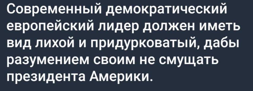 Современный демократический европейский лидер должен иметь вид лихой и придурковатый дабы разумением своим не смущать президента Америки