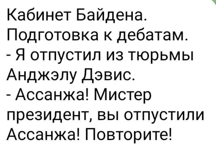 Кабинет Байдена Подготовка к дебатам Я отпустил из тюрьмы Анджэлу Дэвис Ассанжа Мистер президент вы отпустили Ассанжа Повторите