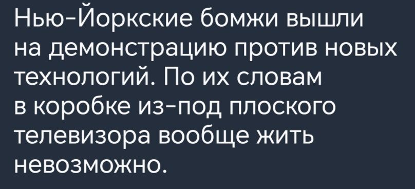 Нью Йоркские бомжи вышли на демонстрацию против новых технологий По их словам в коробке из под плоского телевизора вообще жить невозможно