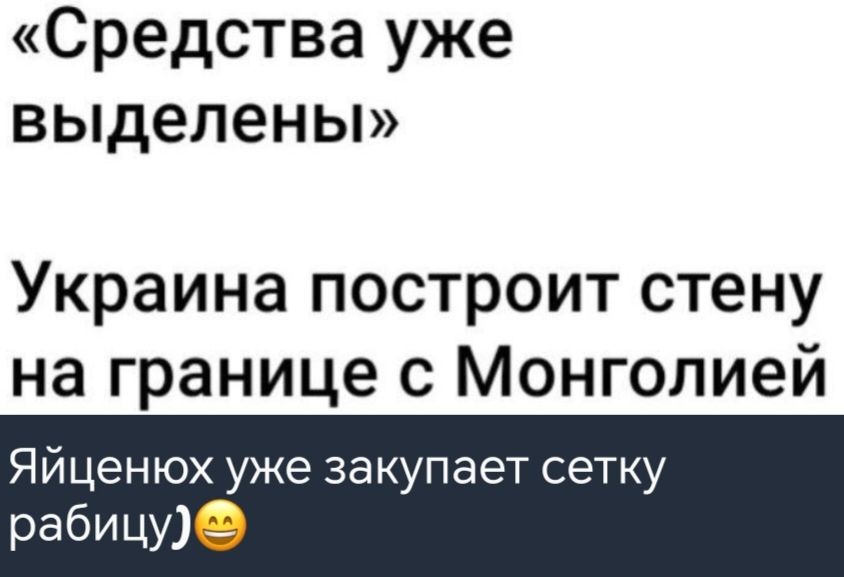 Средства уже выделены Украина построит стену на границе с Монголией Яйценюх уже закупает сетку рабицу