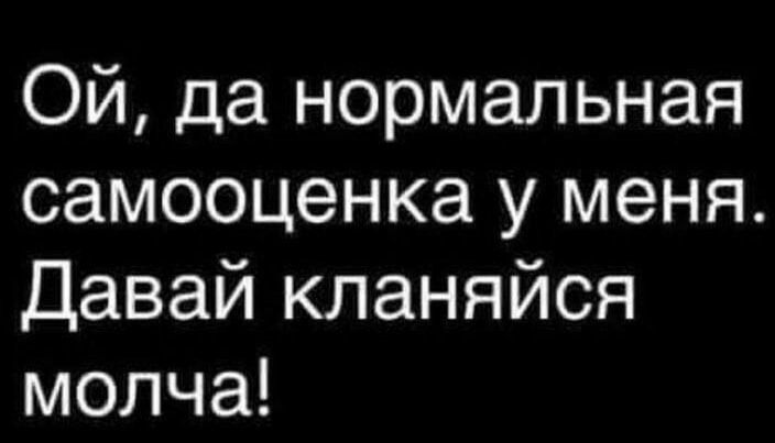 ОЙ да нормальная самооценка у меня Давай кланяйся молча