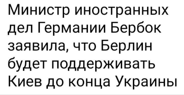 Министр иностранных дел Германии Бербок заявила что Берлин будет поддерживать Киев до конца Украины