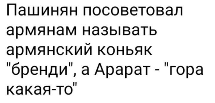 Пашинян посоветовал армянам называть армянский коньяк бренди а Арарат гора какая то