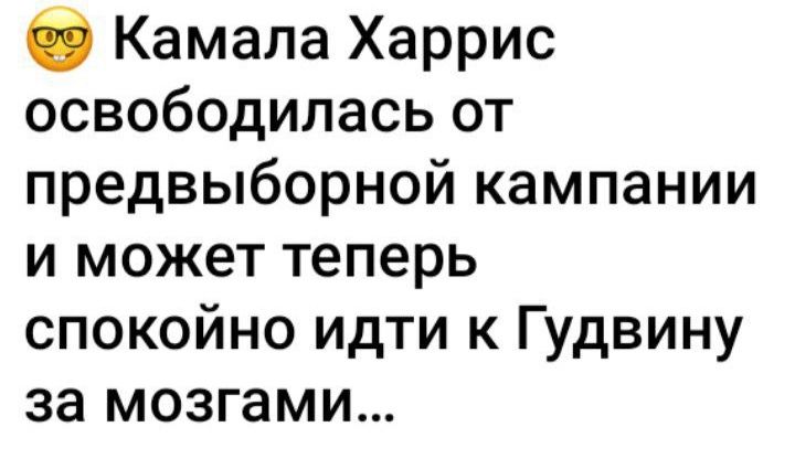 э Камала Харрис освободилась от предвыборной кампании и может теперь спокойно идти к Гудвину за мозгами