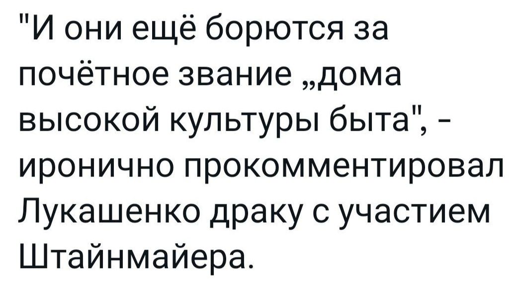 И они ещё борются за почётное звание дома высокой культуры быта иронично прокомментировал Лукашенко драку с участием Штайнмайера