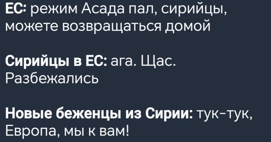 ЕС режим Асада пал сирийцы можете возвращаться домой Сирийцы в ЕС ага Щас Разбежались Новые беженцы из Сирии тук тук Европа мы к вам