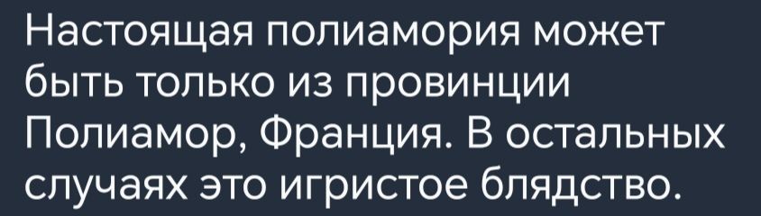 Настоящая полиамория может быть только из провинции Полиамор Франция В остальных случаях это игристое блядство