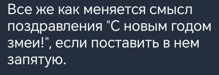 Все же как меняется смысл поздравления С новым годом змеи если поставить в нем запятую