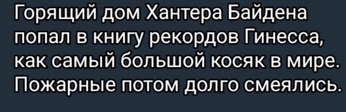 Горящий дом Хантера Байдена попал в книгу рекордов Гинесса как самый большой косяк в мире Пожарные потом долго смеялись