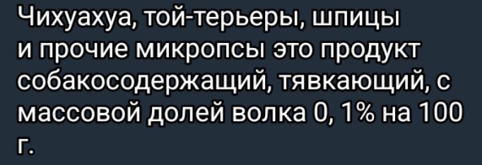 Чихуахуа той терьеры шпицы и прочие микропсы это продукт собакосодержащий тявкающий с массовой долей волка 0 1 на 100 2