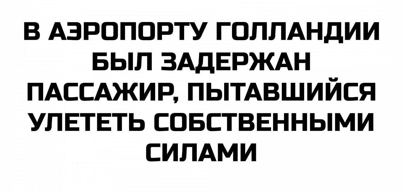 В АЭРОПОРТУ ГОЛЛАНДИИ БЫЛ ЗАДЕРЖАН ПАССАЖИР, ПЫТАВШИЙСЯ УЛЕТЕТЬ СОБСТВЕННЫМИ СИЛАМИ