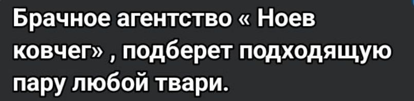 Брачное агентство « Ноев ковчег », подберет подходящую пару любой твари.
