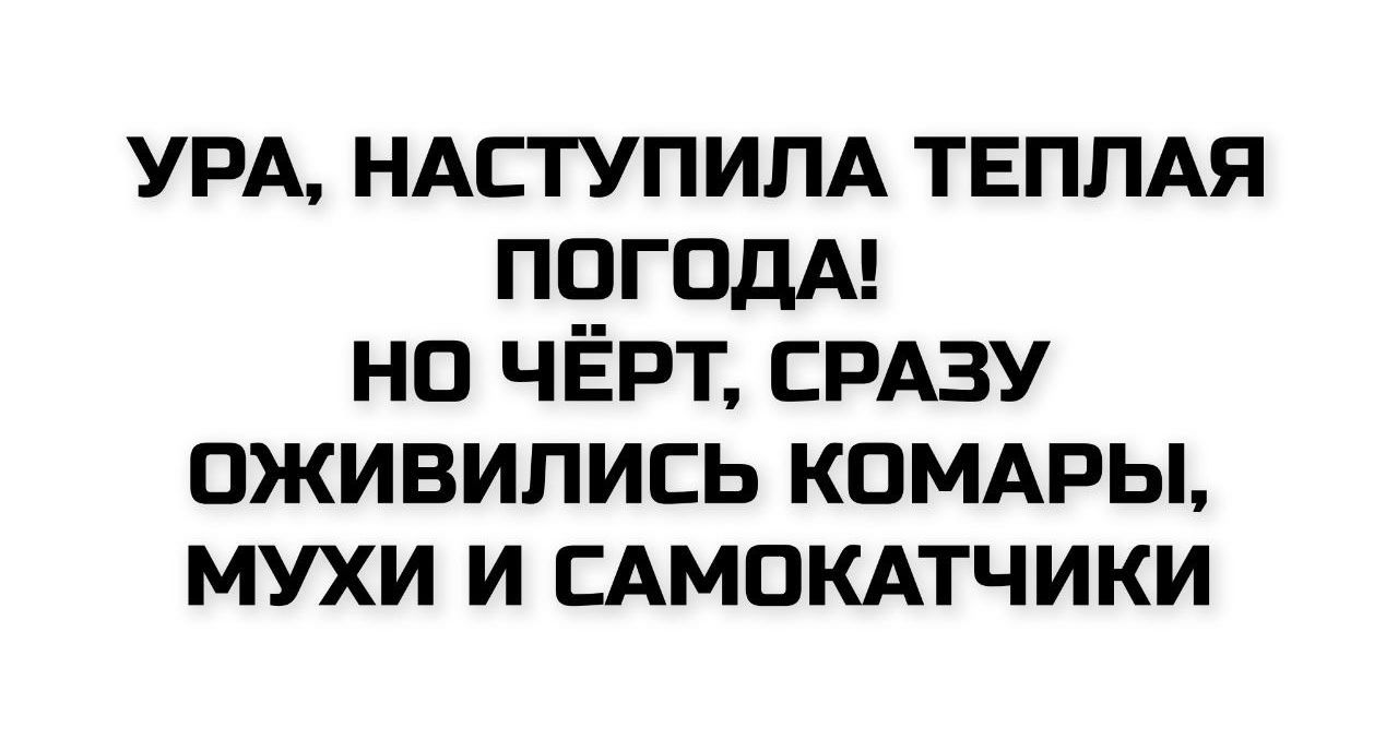 УРА, НАСТУПИЛА ТЕПЛАЯ ПОГОДА! НО ЧЁRT, СРАЗУ ОЖИВИЛИСЬ КОМАРЫ, МУХИ И САМОКАТЧИКИ