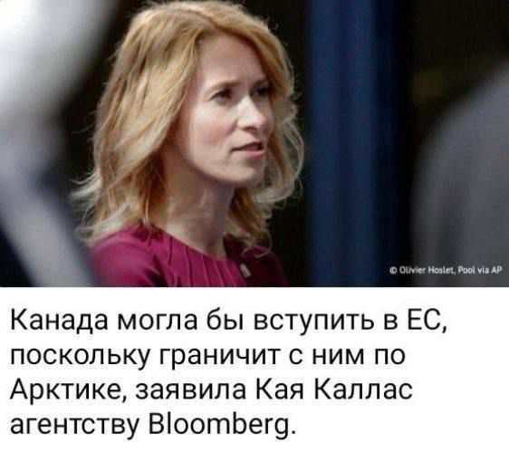 Канада могла бы вступить в ЕС, поскольку граничит с ним по Арктике, заявила Кая Каллас агентству Bloomberg.