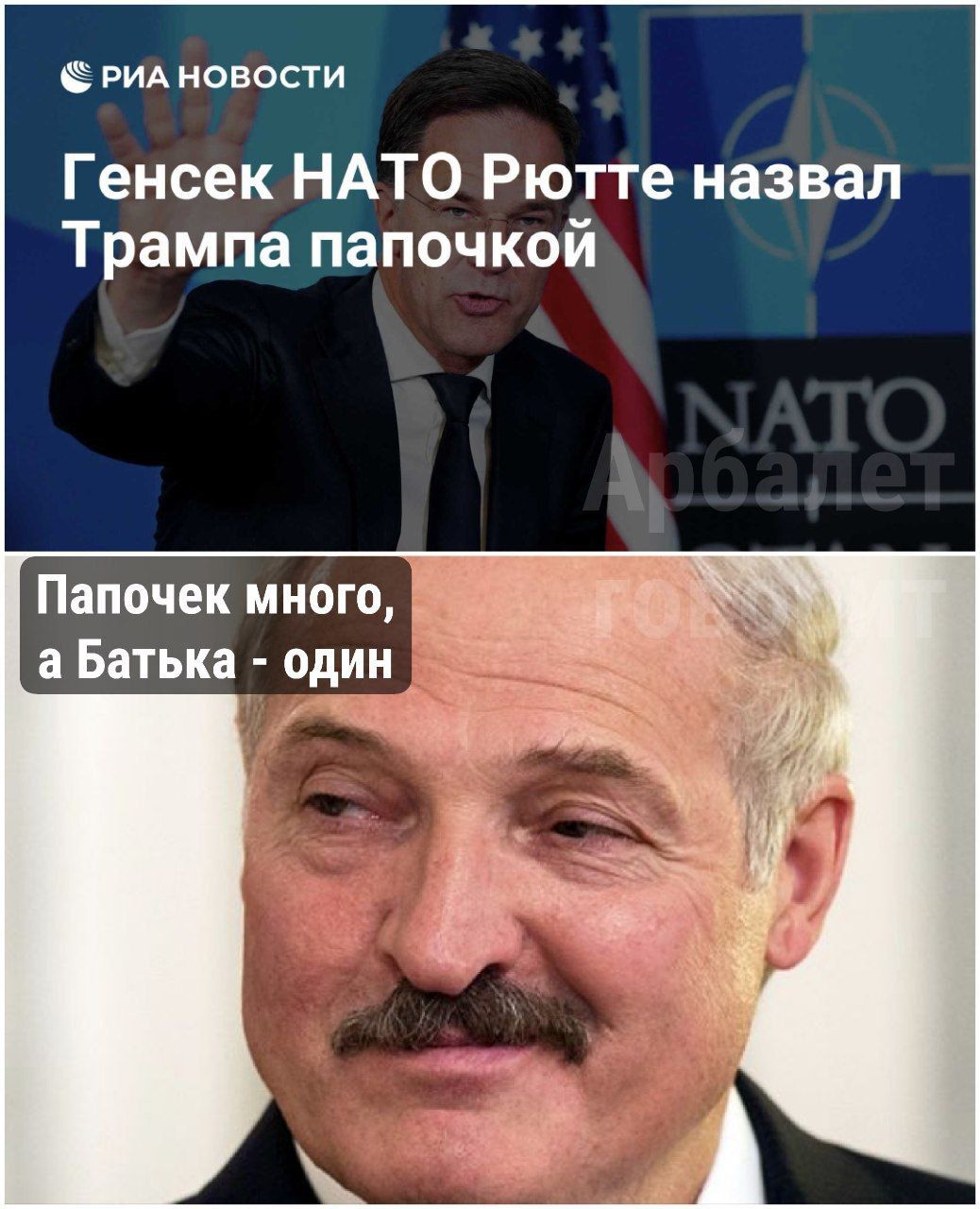 Генсек НАТО Рютте назвал Трампа папочкой

Папочек много, а Батька - один