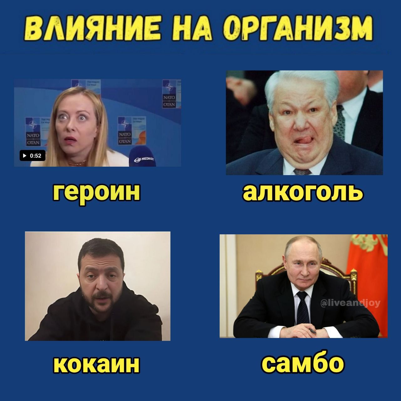 ВЛИЯНИЕ НА ОРГАНИЗМ
героин
алкоголь
кокаин
самбо