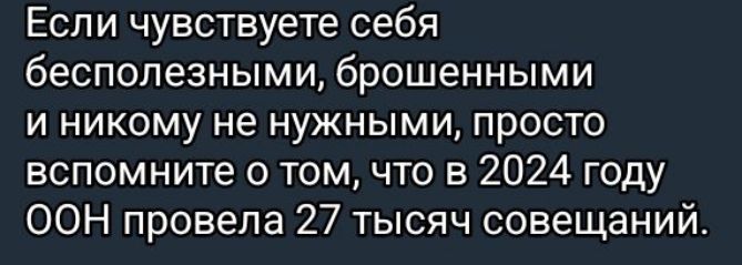 Если чувствуете себя бесполезными, брошенными и никому не нужными, просто вспомните о том, что в 2024 году ООН провела 27 тысяч совещаний.