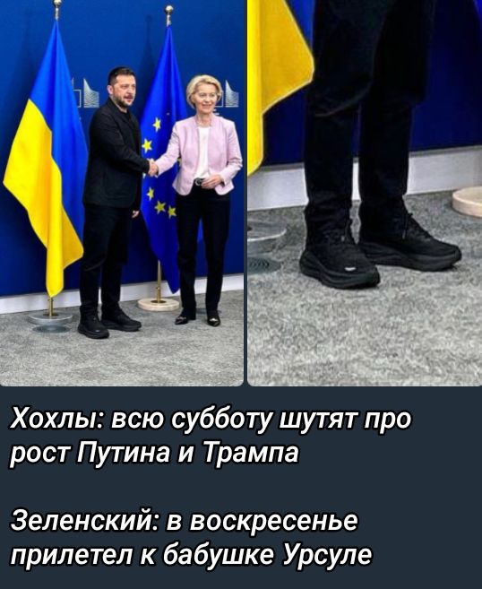 Хохлы: всю субботу шутят про рост Путина и Трампа
Зеленский: в воскресенье прилетел к бабушке Урсуле