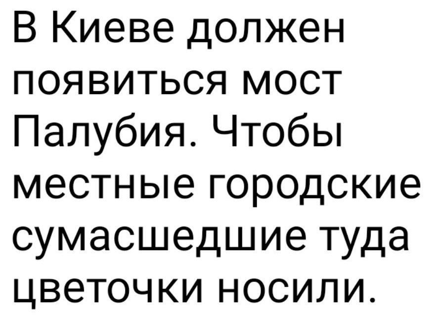 В Киеве должен появиться мост Палыбия. Чтобы местные городские сумасшедшие туда цветочки носили.