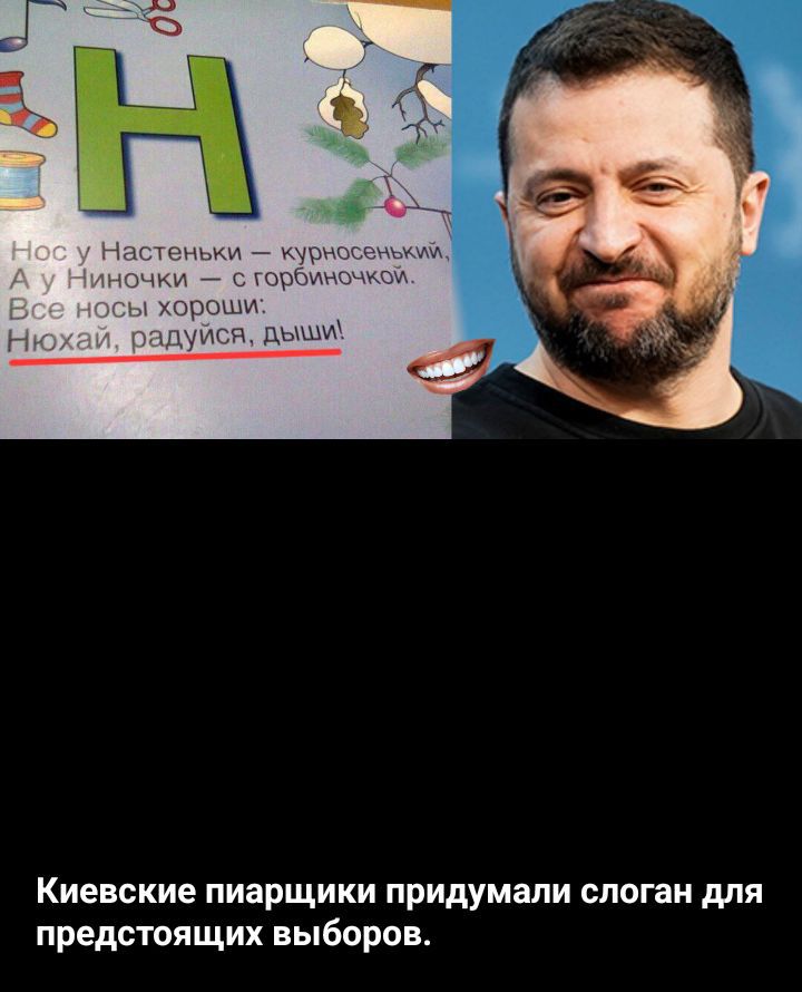 Нос у Настеньки — курносенький. А у Ниночки — с горбинкой. Все носы хороши: Нюхай, радуйся, дыши!
Киевские пиарщики придумали слоган для предстоящих выборов.